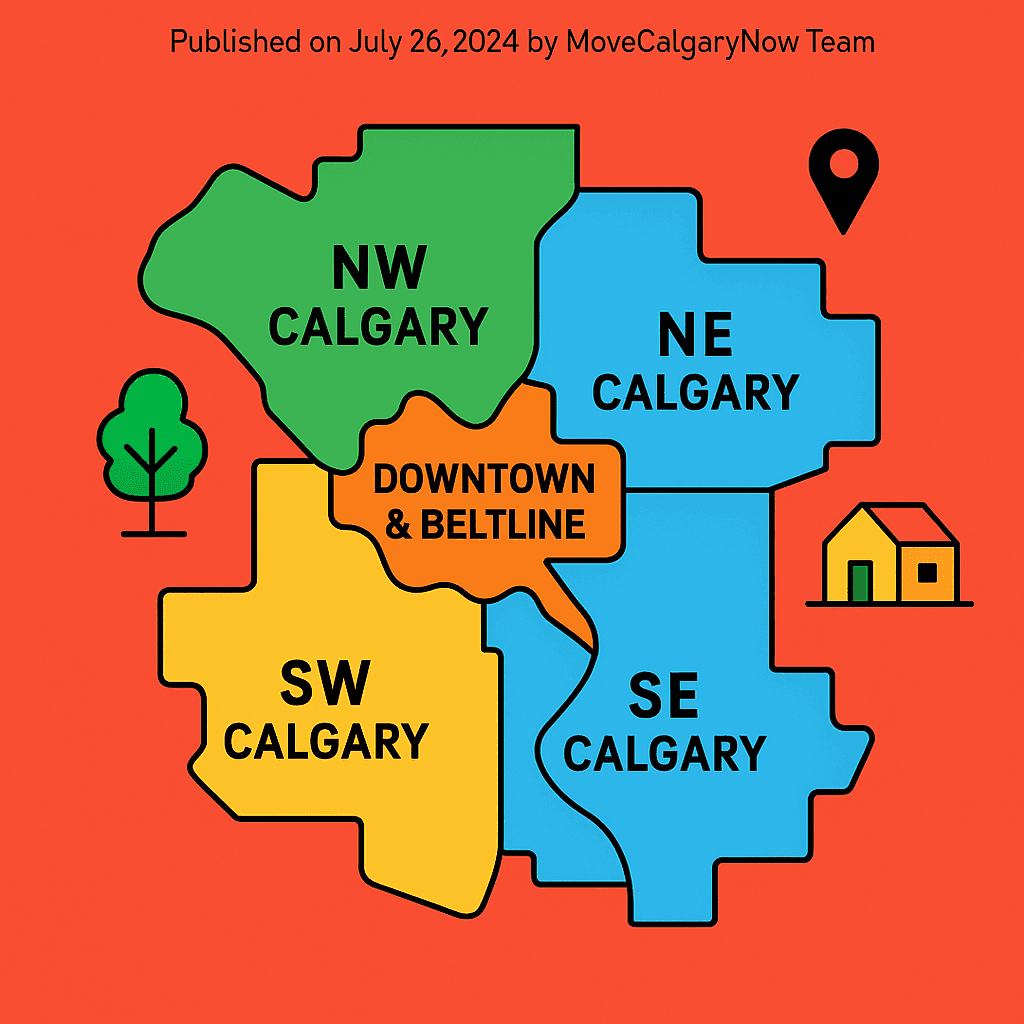 Map of Calgary highlighting different neighborhoods
