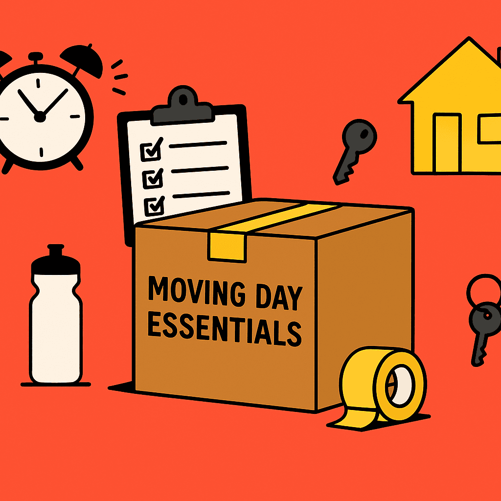 Packed moving boxes ready for movers on moving day